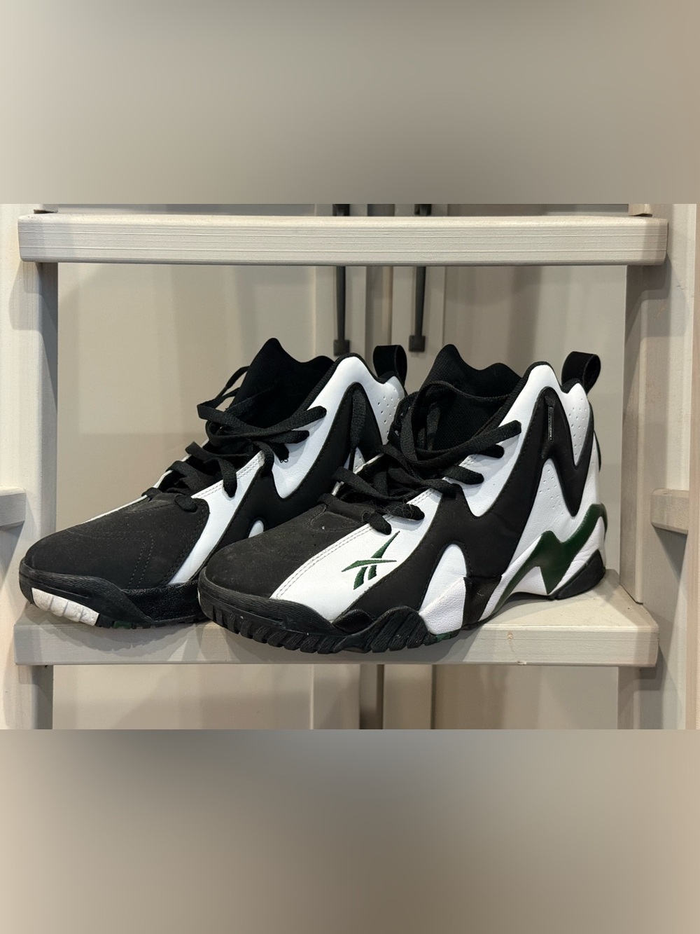 Reebok Kamikaze Sonics Black, White & Green High-Top Size 10 Basketball Shoe